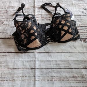 NWT Nude & Black Lace CACIQUE French Balconette Bra -40DD